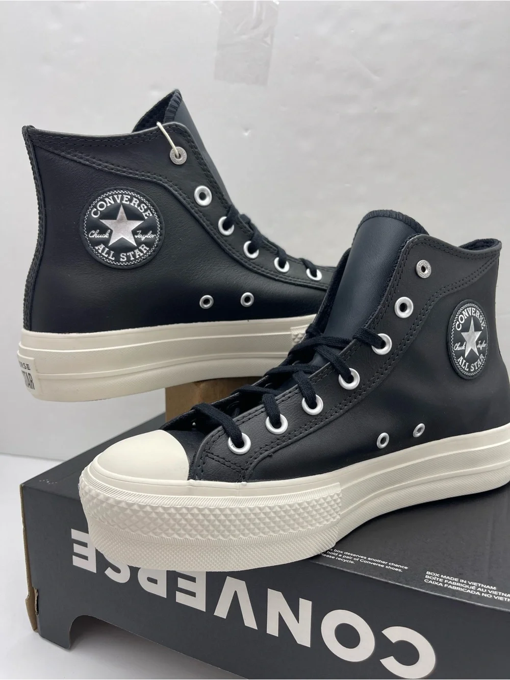 Converse A15473C CTAS LIFT HI Leather BLACK/EGRET/SILVER Platform Sneakers
